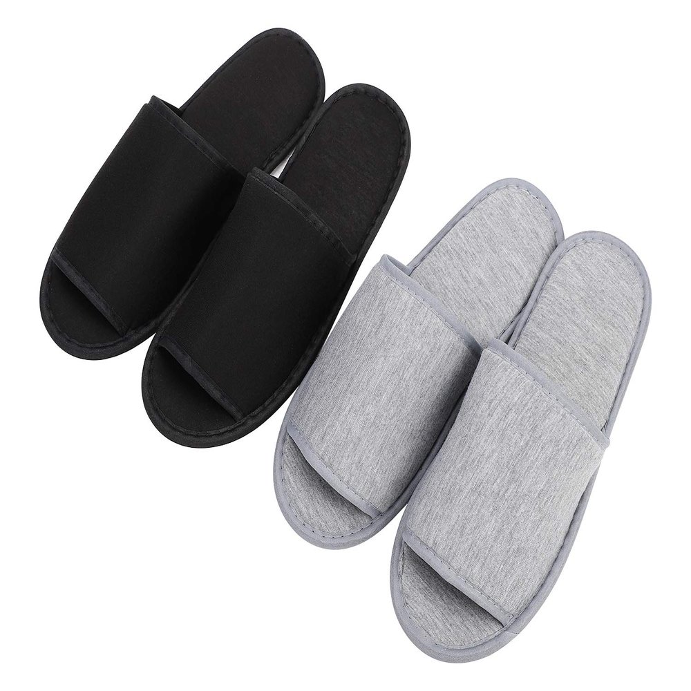 SIQITECHNO Spa Slippers Portable Travel Indoor Hotel Casual Cotton Slippers Open Toe Non-Slip US Size Men 10 Women 11 (Black+Gray)