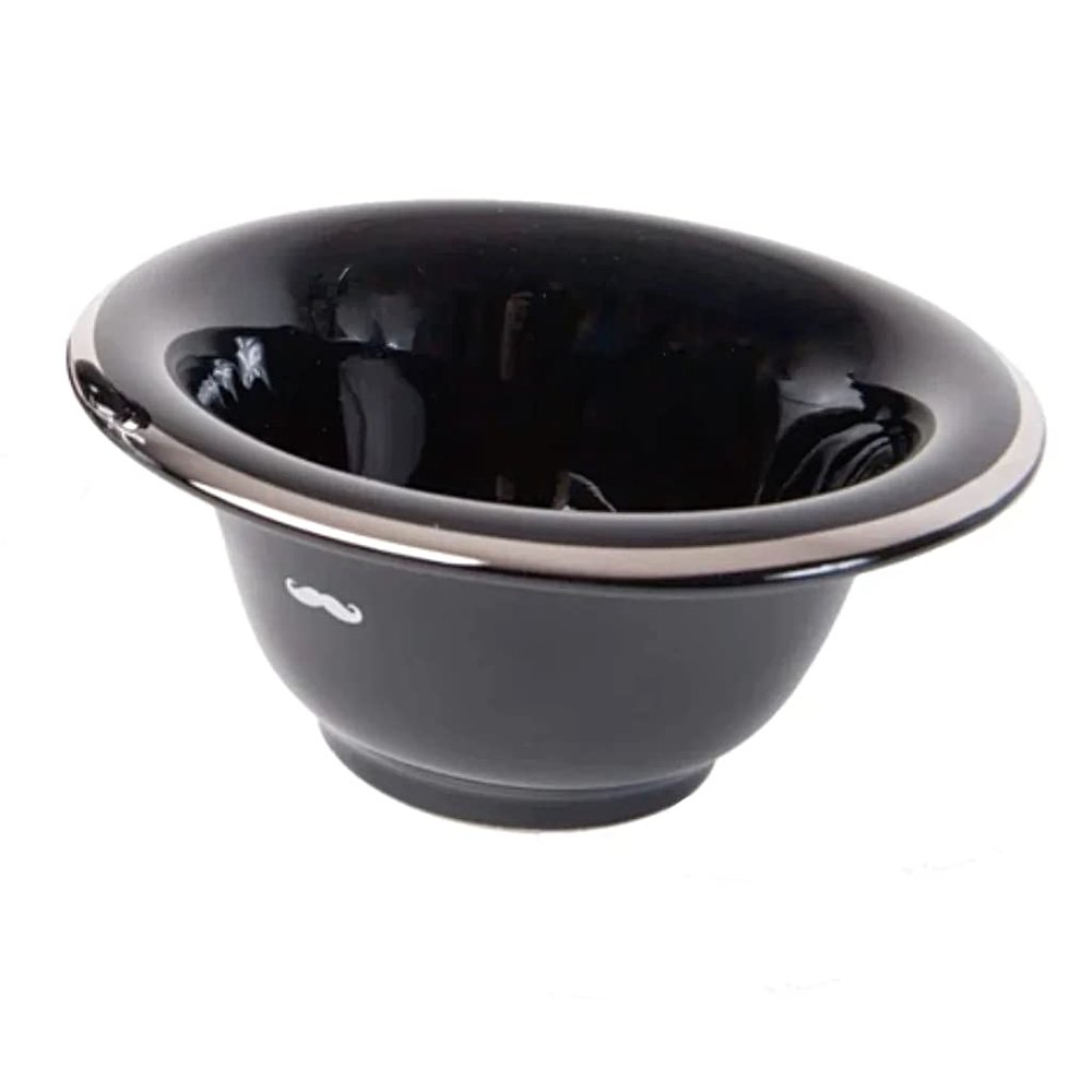 buybarber.com Artisans Republic Shaving Bowl- Porcelain Platinum Rim (Black) (Black)