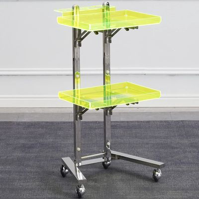 Rolling Salon Tray Cart Barber Trolley, Multifunction Hair Tool Organize Stand with Foldable Storage Tray, Premium Tattoo Service Tray Hair Color Station, Stainless Steel and Acrylic