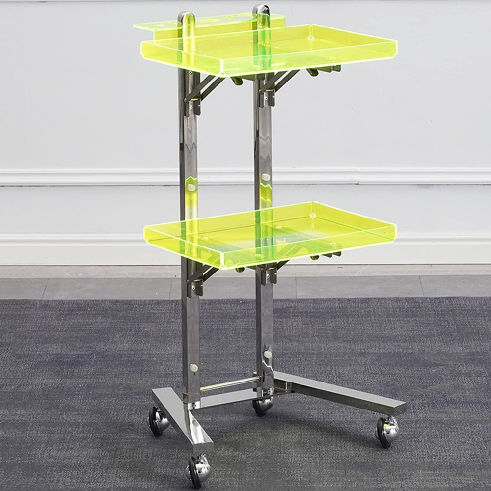 Rolling Salon Tray Cart Barber Trolley, Multifunction Hair Tool Organize Stand with Foldable Storage Tray, Premium Tattoo Service Tray Hair Color Station, Stainless Steel and Acrylic