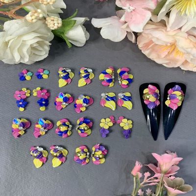 3D Acrylic Flower Nail Art Charms Handmade by Acrylic Powder - 15 colors, 24pcs Flowers Nail Rhinestones Kit 3D Crystal Nail Pearls Flat Design Acrylic Nail Art for Women Girls (Mexico), 24.0 Count