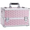 Joligrace Makeup Train Case Professional Cosmetic Organizer Aluminum Storage Box with 4 Adjustable Dividers Trays Lockable Portablewith Shoulder Strap - Neutral Pink view 1