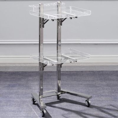Rolling Salon Tray Cart Barber Trolley, Multifunction Hair Tool Organize Stand with Foldable Storage Tray, Premium Tattoo Service Tray Hair Color Station, Stainless Steel and Acrylic