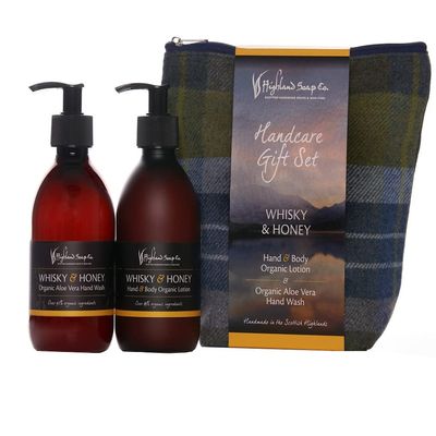 The Highland Soap Company Hand Care Gift Set, Organic Hand Wash & Lotion Set (Whisky & Honey)