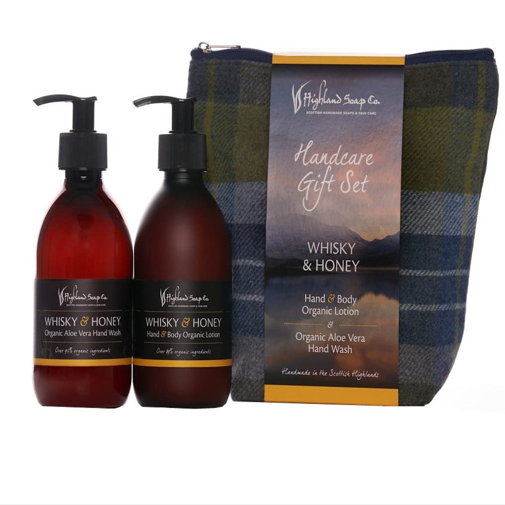 The Highland Soap Company Hand Care Gift Set, Organic Hand Wash & Lotion Set (Whisky & Honey)