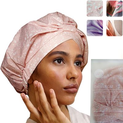 Reusable Shower Cap for Women Reusable Waterproof Leakproof, Nonslip Hair Cap for Shower Flexiband Soft, Breathable, Durable Christmas Shower Caps by SMPL OBJECTS (Blush)