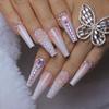 Yivaiks 24 pcs Pink Coffin Press on Nails Long Nails for Women, Glossy Crystal Rhinestone Fake Nails with Nail Glue on Nails,Full Coverage Acrylic Nailshelmsman view 1