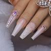 Yivaiks 24 pcs Pink Coffin Press on Nails Long Nails for Women, Glossy Crystal Rhinestone Fake Nails with Nail Glue on Nails,Full Coverage Acrylic Nailshelmsman view 2