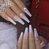 Yivaiks 24 pcs Pink Coffin Press on Nails Long Nails for Women, Glossy Crystal Rhinestone Fake Nails with Nail Glue on Nails,Full Coverage Acrylic Nailshelmsman view 3