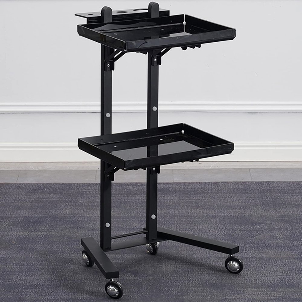Rolling Salon Tray Cart Barber Trolley, Multifunction Hair Tool Organize Stand with Foldable Storage Tray, Premium Tattoo Service Tray Hair Color Station, Stainless Steel and Acrylic