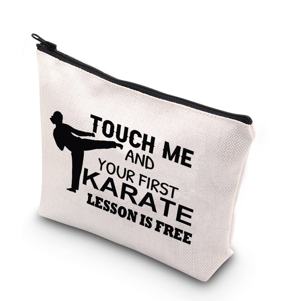 BDPWSS Karate Girl Gifts Karate Cosmetic Bag Touch Me And You First Karate Lesson Is Free Zipper Pouch For Karate Lovers Gift (Touch karate lesson)