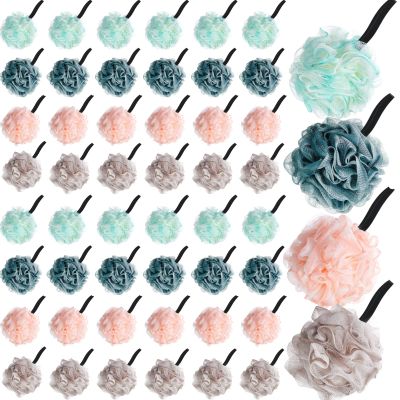 Shellwei 48 Pack Bath Sponge Shower Loofahs Bulk Pack 50g Soft Net Body Scrubber Shower Pouf Sponge Ball Body Mesh Pouf Exfoliating Bath Scrunchies for Men and Women