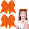 2 Packs Jumbo Cheerleading Bow 8 Inch Large Cheer Hair Bows with Ponytail Holder for Teen Girls Softball Outfit Uniform(Orange) view 1