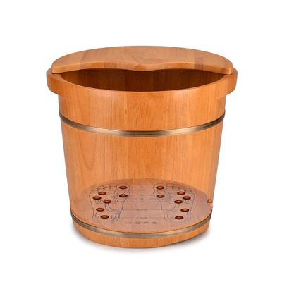JHDPH Wood Foot Bath Bucket Footbath, Oak Foot Bath Barrel, Pedicure Bowl Spa Massage Wooden Foot Basin, Foot Bath Barrel Health Massage Durable Heightening Foot Tub (Size : 35cm with Cover)