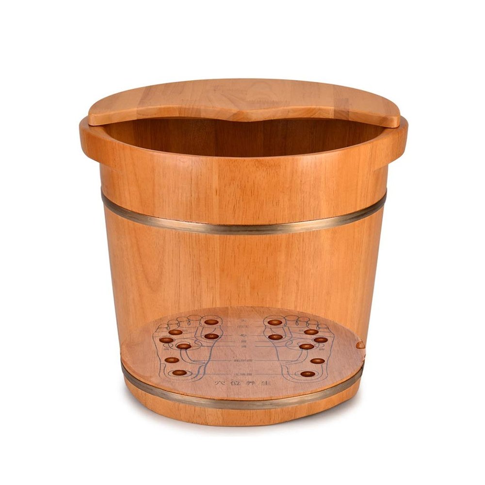 JHDPH Wood Foot Bath Bucket Footbath, Oak Foot Bath Barrel, Pedicure Bowl Spa Massage Wooden Foot Basin, Foot Bath Barrel Health Massage Durable Heightening Foot Tub (Size : 35cm with Cover)