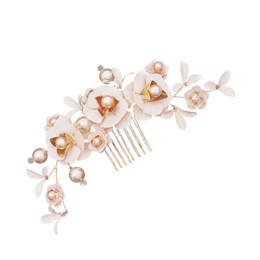 SOLUSTRE Bride Hair Accessory Handmade Pearl Floral Hairpin Comb Wedding Dinner Dance Decorations