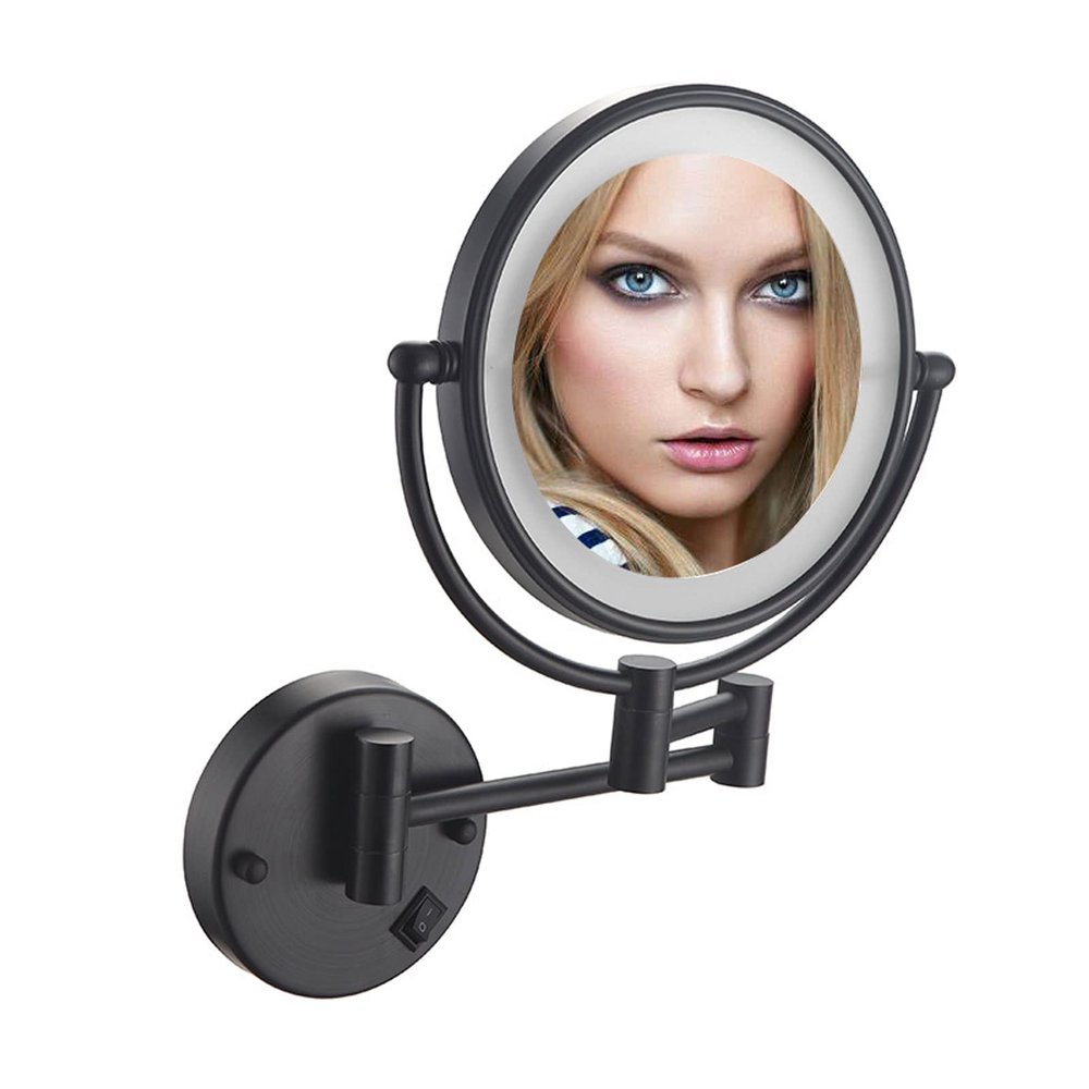 8 Inch LED Wall Mounted Lighted Makeup Bathroom Mirror, Magnifying Double Sided Vanity Mirror, 360 Rotation Extendable Cosmetic Mirror (Black Plug10X)