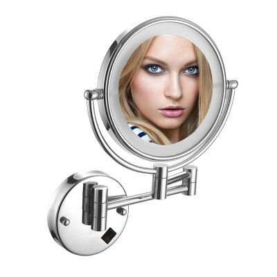 BhjKL 8 Inch LED Wall Mounted Lighted Makeup Bathroom Mirror, Magnifying Double Sided Vanity Mirror, 360 Rotation Extendable Cosmetic Mirror (Sliver Hardwire 7X)