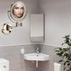 BhjKL 8 Inch LED Wall Mounted Lighted Makeup Bathroom Mirror, Magnifying Double Sided Vanity Mirror, 360 Rotation Extendable Cosmetic Mirror (Pickaxe Gold Plug 3X) view 2