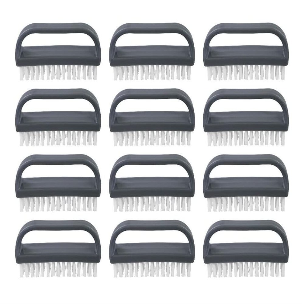 Superio Stiff Nail Brush for Cleaning Fingernails Small Scrub Brush with Handle, Cleaning Brushes for Hands, Toes, and Nails (Black, 12 Pack)