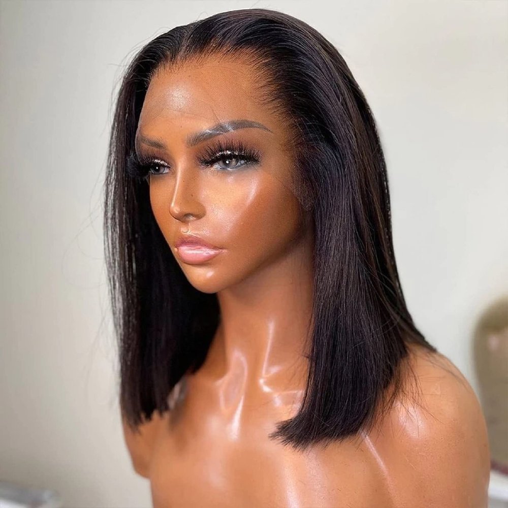 13x4 Lace Front Wig Short Bob Wigs Straight Lace Front Human Hair Wigs For Women Pre Pluck With Baby Hair Glueless Lace Wig Remy (16inches, Natural Color)