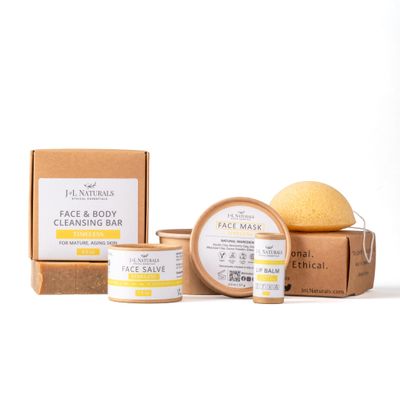 J&L Naturals Simple Skin Regimen Kit With Cleansing Bar, Face Salve, Konjac Sponge, Lip Balm | For Oily, Dry, Mature, and Combination Skin | Zero Waste (Timeless (mature skin), Exceptional)