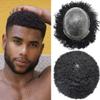 Afro Curl Toupee for Black Men African American Mens Toupee All Poly Brazilian Human Hairpiece Afro Kinky Wave Thin Skin PU Injected Hair Units for Black Man (8mm afro wave, 1B# OFF BLACK) view 1