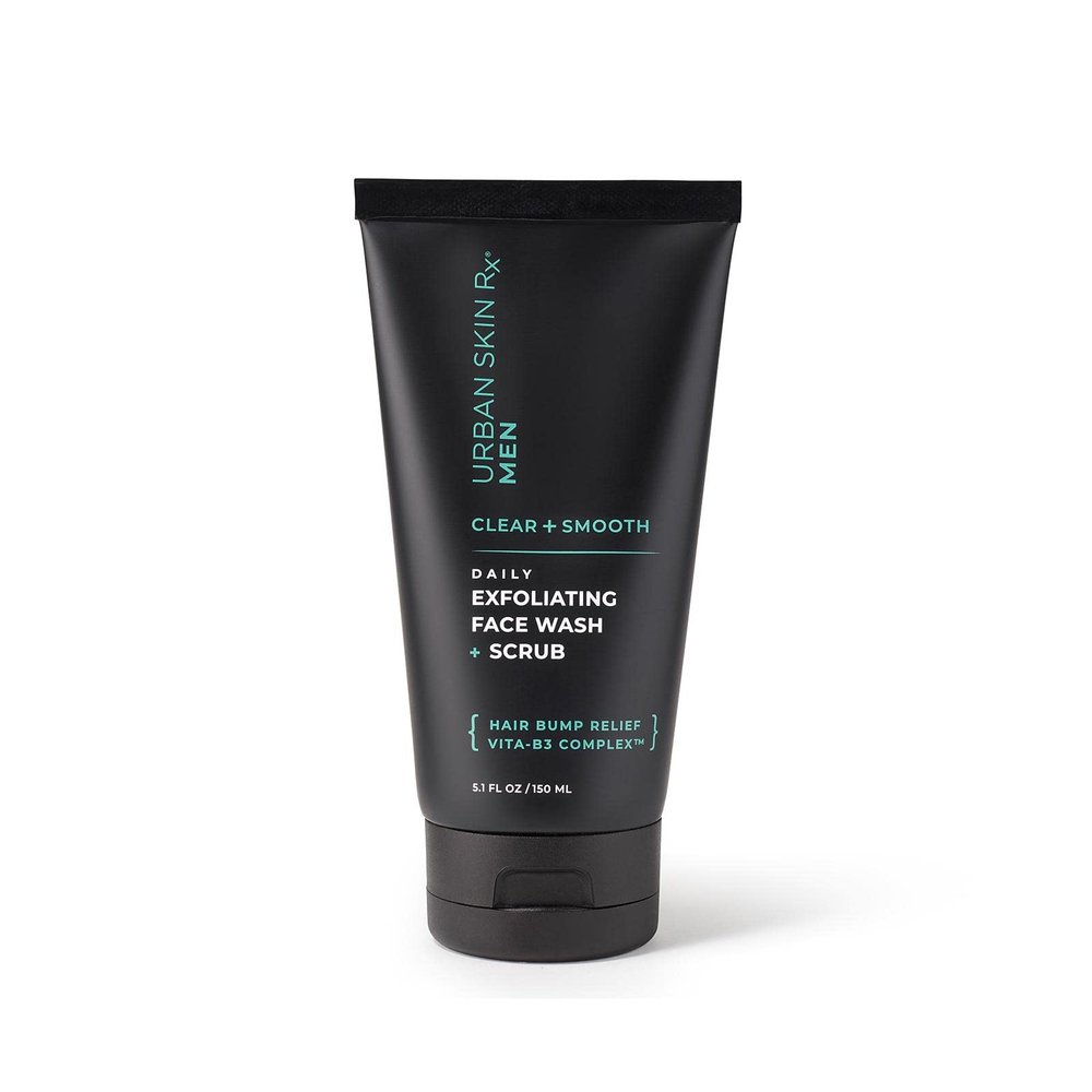 Urban Skin Rx Men's Clear & Smooth Daily 2-In-1 Cleansing Face Wash + Exfoliating Scrub, Improves the Look of Ingrown Hairs & Clogged Pores, Brightens Dull Complexions, Smooths Rough Texture, 5.1 Oz