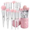 Bueart Design Elegant pink Ultra soft labeled Makeup Brushes Sets with Brush Holder makeup brush set with Foundation Powder blush blending contour Brush (15Pcs Silver Pink+Holder) view 1