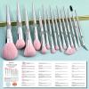 Bueart Design Elegant pink Ultra soft labeled Makeup Brushes Sets with Brush Holder makeup brush set with Foundation Powder blush blending contour Brush (15Pcs Silver Pink+Holder) view 4