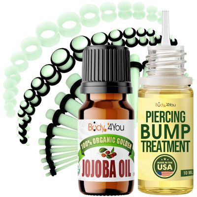 BodyJ4You 55PC Gauges Kit 14G-12mm - Aftercare Jojoba Oil, Bump Keloid Treatment Drops - Glow Dark