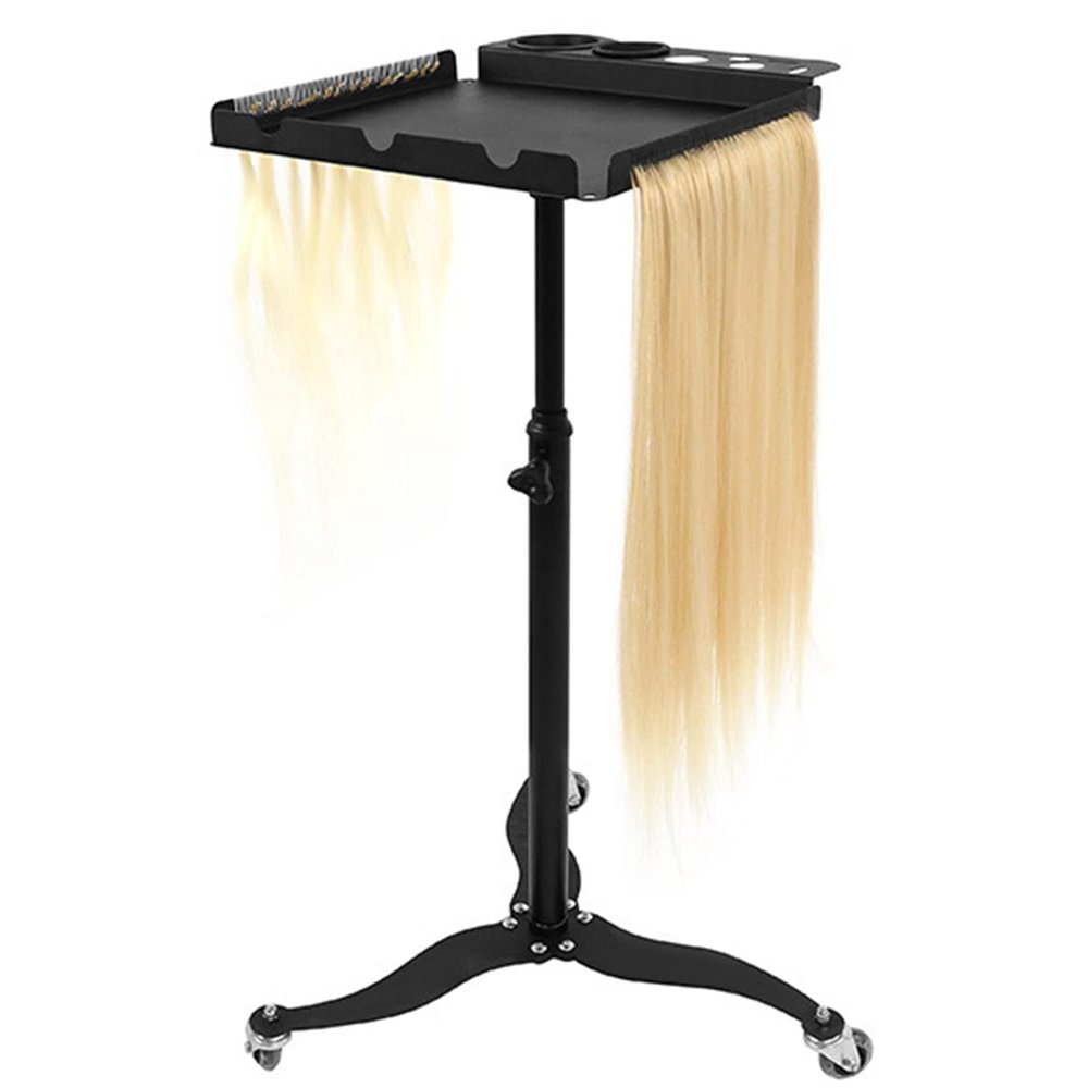 Rolling Salon Tray Cart Barber Trolley, Movable Wig Holder Hair Extension Tool Tray Organizer, Height Adjustable Multifunction Storage Cart, Hair Color Service Cart Station Utility Instrument Tray