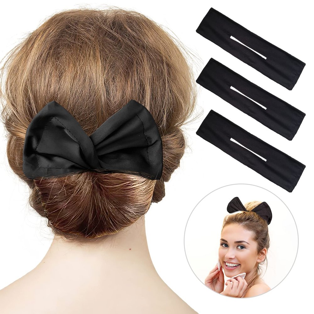 3 Pieces Hair Accessories for Women & Girls Kids - Lazy Curler, Flexible Donut Bun Maker, Twister for French Hairstyles (Black)