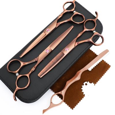 Professional Hair Cutting Scissors Sets Stainless Steel Barber Hairdressing Scissors Multifunctional Salon Thinning Scissors Straight Shears Tools Gifts for Mom Dad and Friends (Brown)