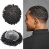 Afro Curl Toupee for Black Men Full Poly Brazilian Human Hairpiece Afro Kinky Wave Mens Toupee All PU Injected Man Wigs Male Hair Prosthesis (10mm afro wave, 1# JET BLACK) view 1