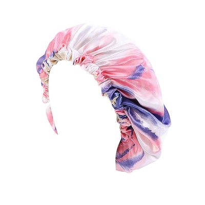 Magik Double-Sided Cover Satin Night Sleep Cap Hair Bonnet Hat Head w/Elastic Band (1 Pack, Pink+Blue)