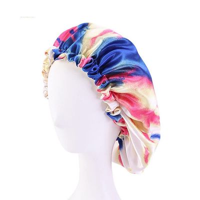 Magik Double-Sided Cover Satin Night Sleep Cap Hair Bonnet Hat Head w/Elastic Band (2 Pack, Hot Pink+Blue)