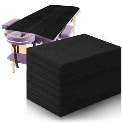 Tatuo 50 Pieces 31 x 70 Inches Disposable Bed Sheets Bed Cover Massage Table Sheet Non-woven Fabric for Spa, Lash, Beauty Salon, Waxing, Hotels(Black)