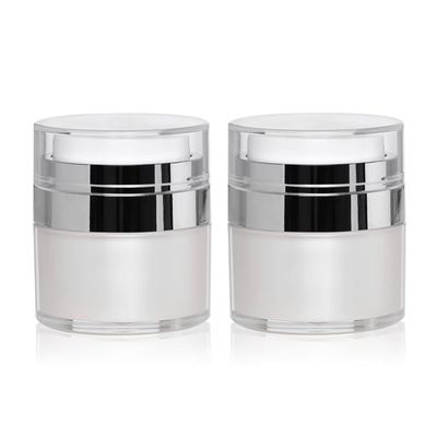 2 Pack 0.5 Oz Airless Pump Jars,Vacuum Cosmetic Travel Containers for Lotions And Creams, Refillable Airless Travel Jars Empty Acrylic Make Up Sample Containers with Pump White,15ml (0.5 oz / 15ml)