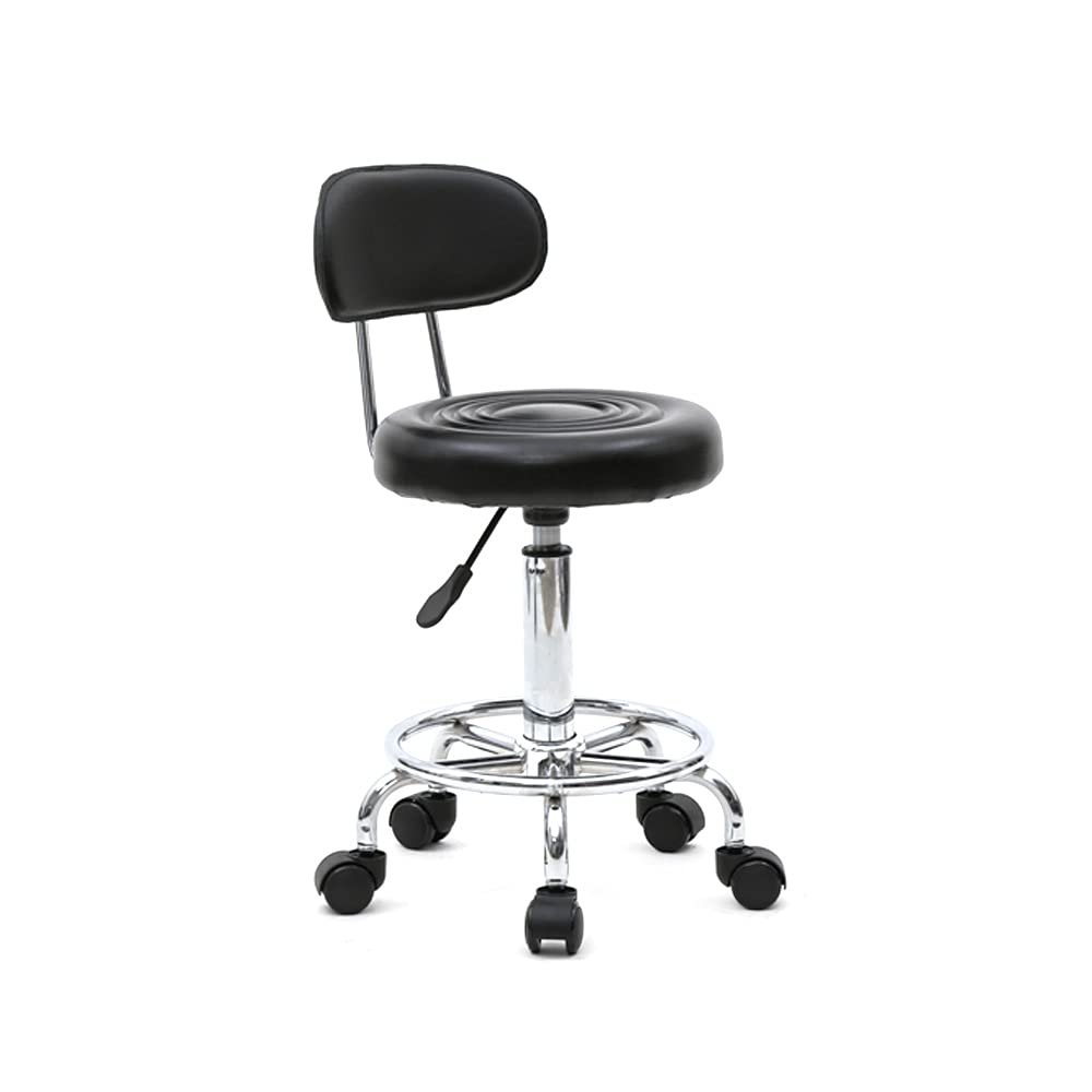 Ynredee Saddle Stool Chair,Round Saddle Stool Rolling with Footrest Adjustable Salon Chair with Back and Line for Standing Desk, Salon, Medical, Office (Black)