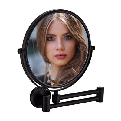 8 Inch Wall Mounted Makeup Vanity Mirror, Bathroom Mirror, Makeup Mirror, 360 Rotation Shaving Mirror, Double Sided Magnifying Cosmetic Mirror Extendable (Black 5X)