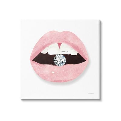 Stupell Industries Shine On Glam Lips Biting Shimmering Diamond, Design by Mercedes Lopez Charro, Gallery Wrapped Canvas, 17 x 17