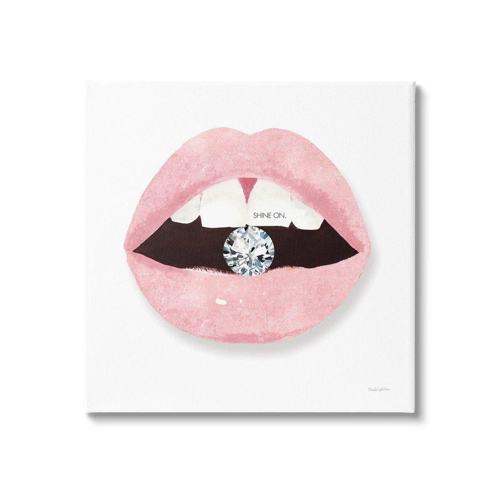 Stupell Industries Shine On Glam Lips Biting Shimmering Diamond, Design by Mercedes Lopez Charro, Gallery Wrapped Canvas, 17 x 17