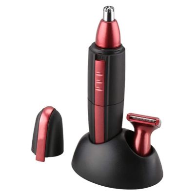 Feiyx 2 in 1 Nose Hair Trimmer for Men,Battery-Operated Silent Waterproof Nose Hair Trimmer,Eyebrow and Facial Hair Trimmer for Men and Women (Color : Red)