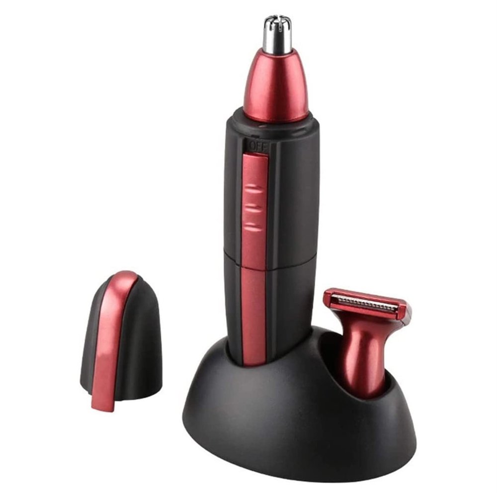 Feiyx 2 in 1 Nose Hair Trimmer for Men,Battery-Operated Silent Waterproof Nose Hair Trimmer,Eyebrow and Facial Hair Trimmer for Men and Women (Color : Red)