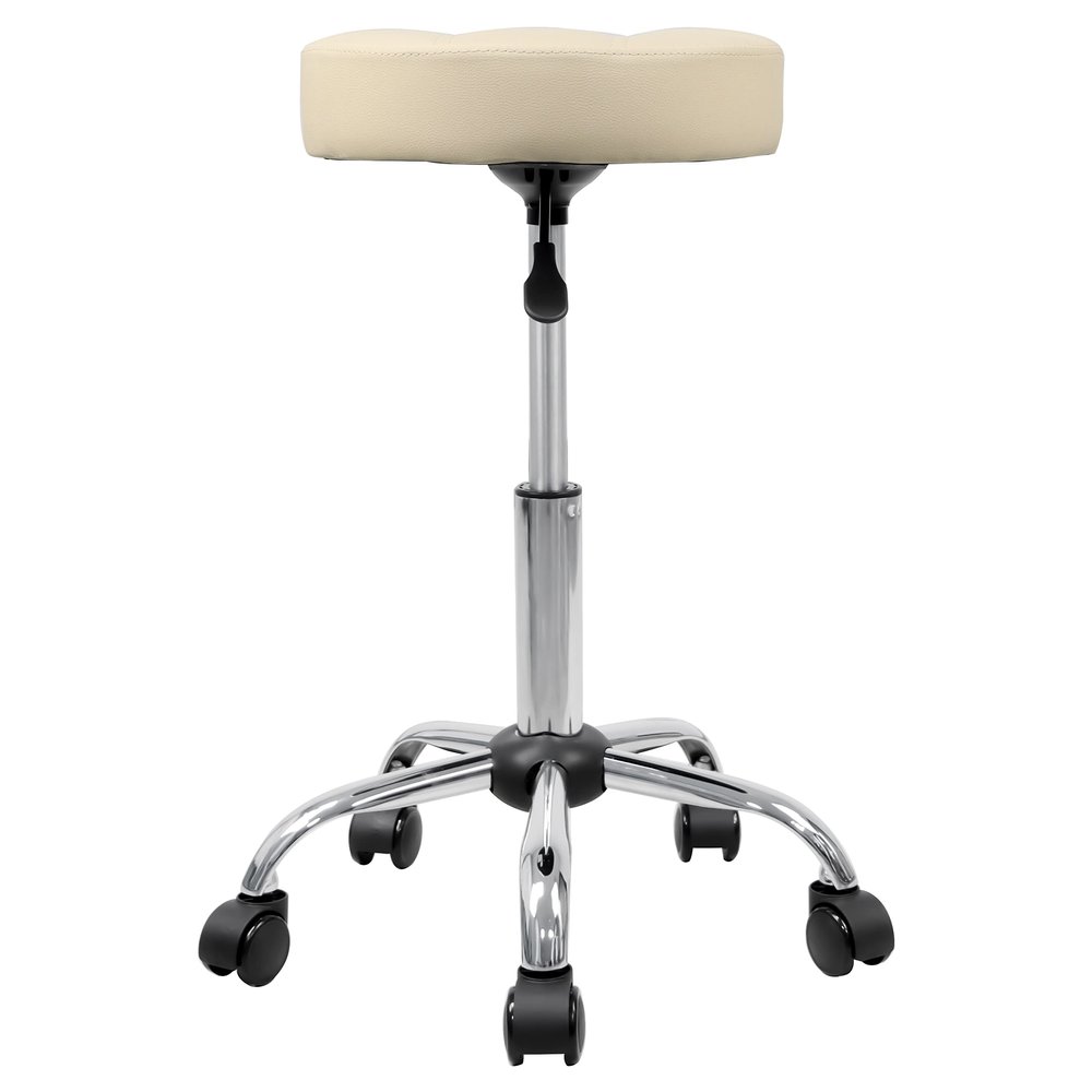 OFFICE FACTOR OfficeFactor Rolling Stool Swivel Chair Pu Leather Height Adjustable Doctor Stool Salon Spa Stools Non Scratch Wheels (Beige)
