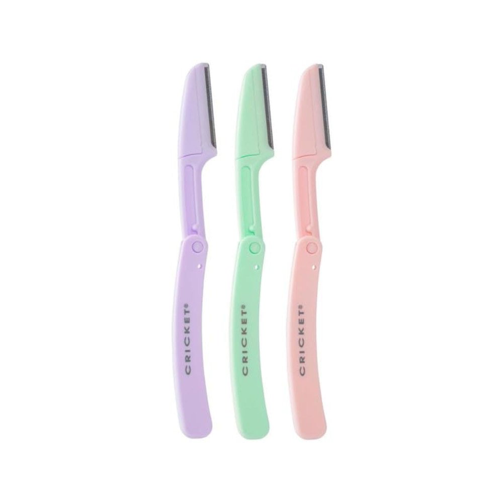 Cricket Pore Perfection Dermablading Face Razors for Women & Men - Dermaplane Tool for Smooth Skin, Eyebrow Razor - Removes Unwanted Facial Hair, Exfoliates, Prevents Breakouts, Multicolor, Pack of 3