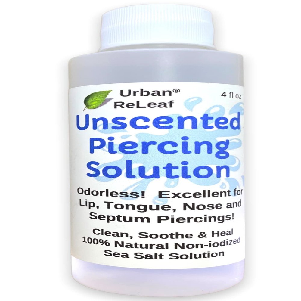 Urban ReLeaf Unscented Piercing Solution ! Non-Iodized Sea Salt Healing Soak. Lip, Tongue, Septum, Dimple, Mouth. NO Scent. Ready to use. Made Fresh in USA. Soothe & Calm.