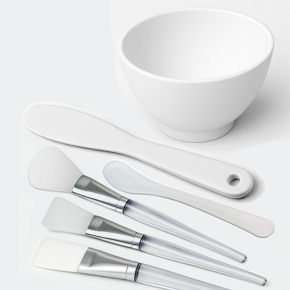 APPEARUS Silicone Facial Mask Mixing Bowl 6-Piece Set  1 Bowl, Brushes, and Spatulas  Food-Grade, Heat-Resistant Facial Mask Mixing Kit for Spa and DIY Skincare (White - 6-Pcs)