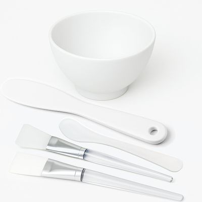 APPEARUS Silicone Facial Mask Mixing Bowl 5-Piece Set  1 Bowl, Brushes, and Spatulas  Food-Grade, Flexible, Skincare Mixing Kit for Spa and Home Use  (White - 5-Pc Set)